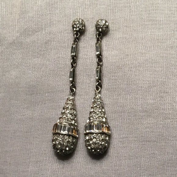 BEN AMUN JEWELRY Swarovski Crystal Drop Deco Earrings in Silver New - Picture 7 of 11